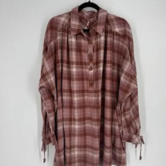 Free People dress medium M pink plaid zoey mini western boho festival oversized - Picture 1 of 5
